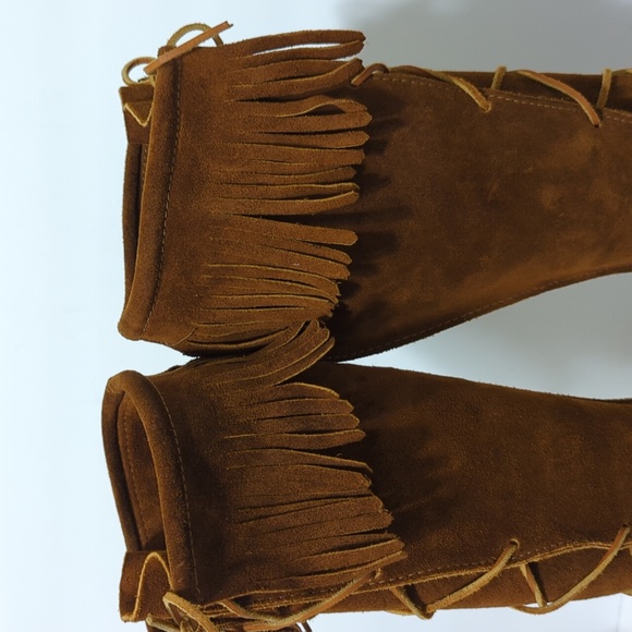 Minnetonka Tall Fringe front Lace suede Pocahontas boots womans size 7 - Picture 10 of 12